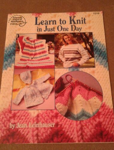 LEARN TO KNIT IN JUST ONE DAY by Jean Leinhauser Craft Leaflet 1994 - Picture 1 of 2
