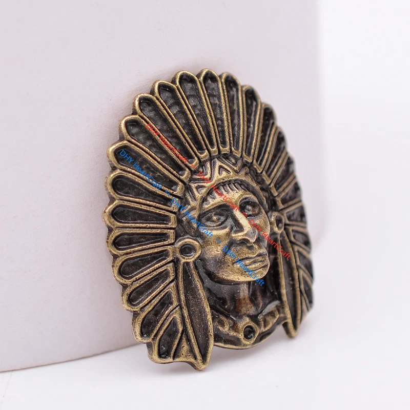 5PC Big 1-1/2'' Biker Indian Head Chief CONCHO Screw Back Antique Brass - Image 4 of 4