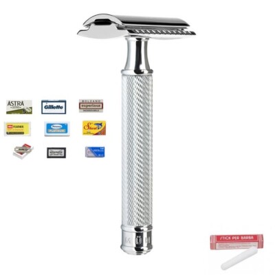 Muhle R89 Sicherheitsrasierer + 9 Testklingen + herkömmlicher Rasierstick