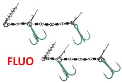 Mikado Jaws Double Evo Swivels Stinger System FLUO Drilling Gr 1/0 2/0 Raubfisch