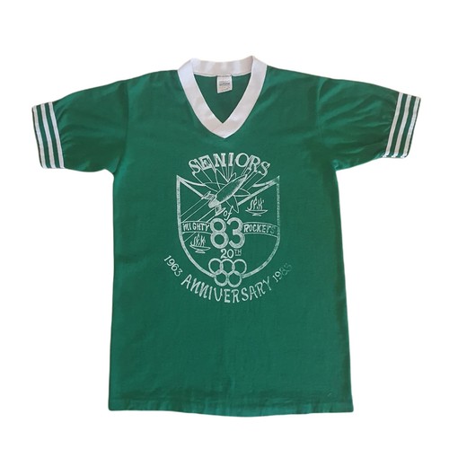 Vintage 1983 Seniors Of Mighty Rockets T-Shirt Small Single Stitch 80's Ringer - Picture 5 of 5