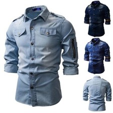 Men Denim Jeans Shirt Autumn Long Sleeved Shirts Casual Denim Tops