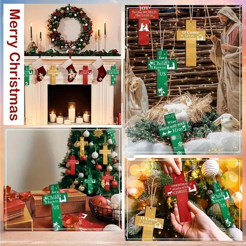 24/48 Pcs Christmas Cross Nativity Scene Hanging Ornament Jesus Christmas Wooden - Picture 4 of 6