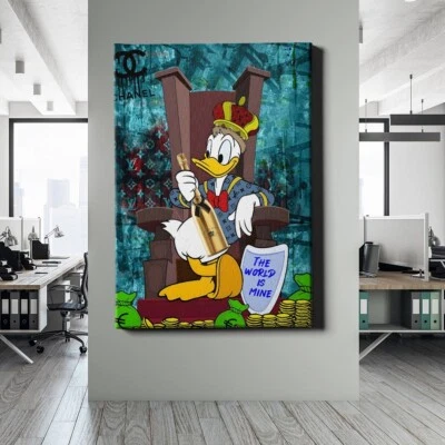 ✅WANDBILD LEINWAND, ACRYLGLAS DONALD DUCK THRON LUXUS REICHTUM GELD BILD PREMIUM - Bild 1 von 4