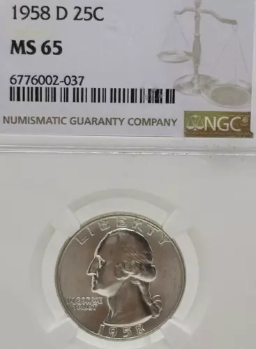 1958-D 25C NGC MS 65 Washington Silver Quarter #1439