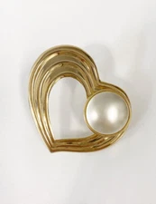 Vintage JERI-LOU Scarf Dress Clip Gold-Tone Heart Pearl Large