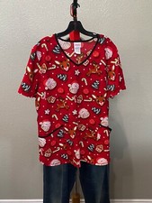 WOMENS Rudolph Red Nose Reindeer Nurse Scrubs XL Extra Large