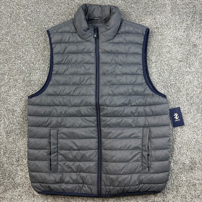 IZOD Puffer Vest Mens Medium Gray Jacket Advantage Performance Blue Full Zip NWT
