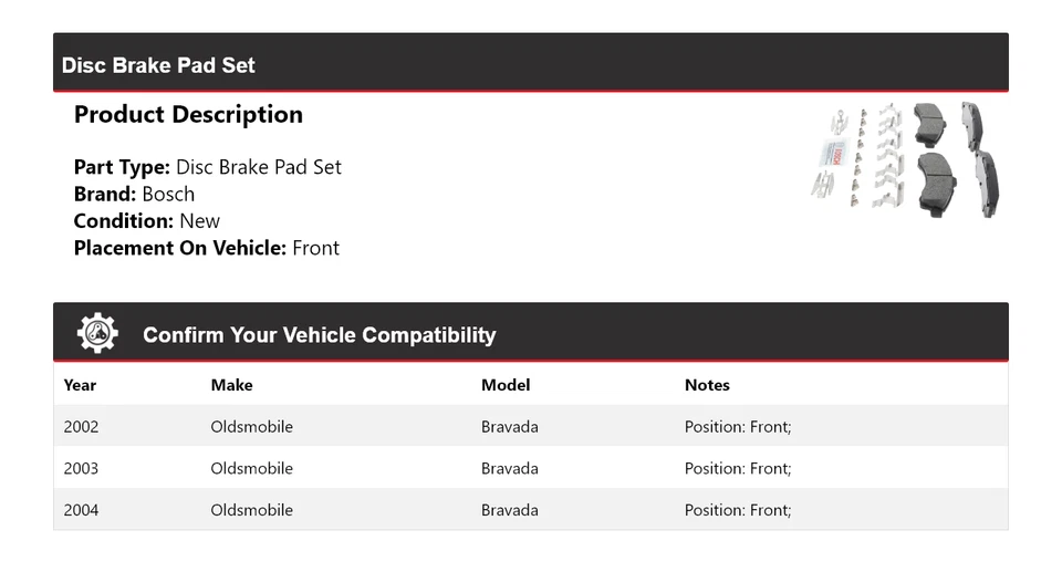 Pastillas de freno de cerámica azul con delantera HD para Oldsmobile Bravada Bosch 2002-2004 Foto 2 de 4