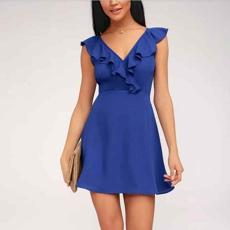 Lulus Triana Royal Blue Ruffled Backless Dress S