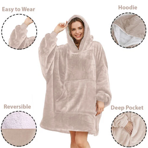 Oversized Hoodies Snuggy Hooded Blanket Super Plush Fleece Wearable Large HOodie - Picture 12 of 51