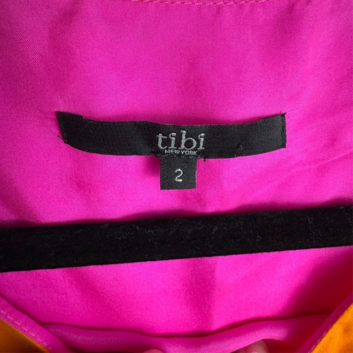 Abito tubino Tibi 100% seta colore arancione rosa blocco spalle fredde taglia 2 N29 - Foto 3 di 5