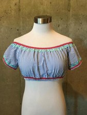 NWT JCrew 68 Seersucker Off-The-Shoulder Bikini Top with Rickrack M Blue J2189