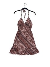 Guess Womens Medium Pink Geometric Print Halter Dress With Ruffle Hem #6687