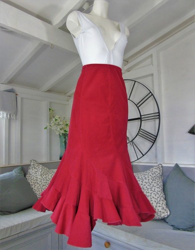 Jupe longue Per Una rouge cordon velours côtelé coupe aiguille évasée steampunk 32-36" 10 - Photo 5/8