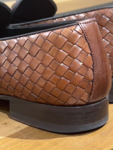 MEZLAN STONE Basket Weave Woven Cognac Brown Leather Loafers Mens 10.5M - Picture 14 of 24