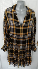 Simply Be Size 16 Mustard Yellow Navy Blue Black White Check Soft Shirt Dress