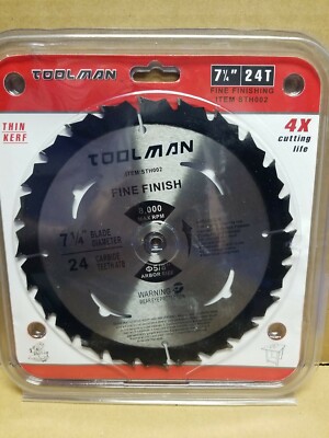 Toolman 7-1/4'' 5/8'' Arbor 24T Table Circular Saw Blade Carbide Tip Wood Cutting 
