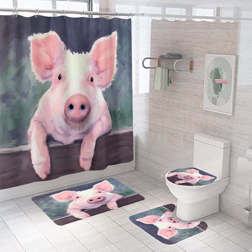 Tenda Doccia Maiale Set Tappeto Bagno Spessore Tappetino Bagno Antiscivolo Copriwater - Foto 1 di 14