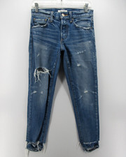 Moussy Vintage Jeans Women 25 Blue Skinny Selvedge Denim Japan Ripped Button Fly