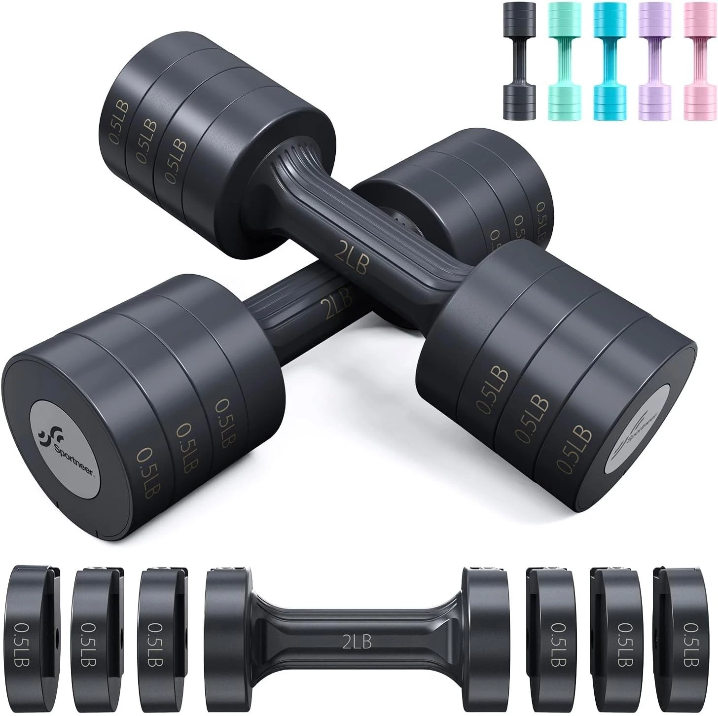 10LB 2PC Adjustable Dumbbells Hand Weights Set Free Weights Fast Adjust Weight