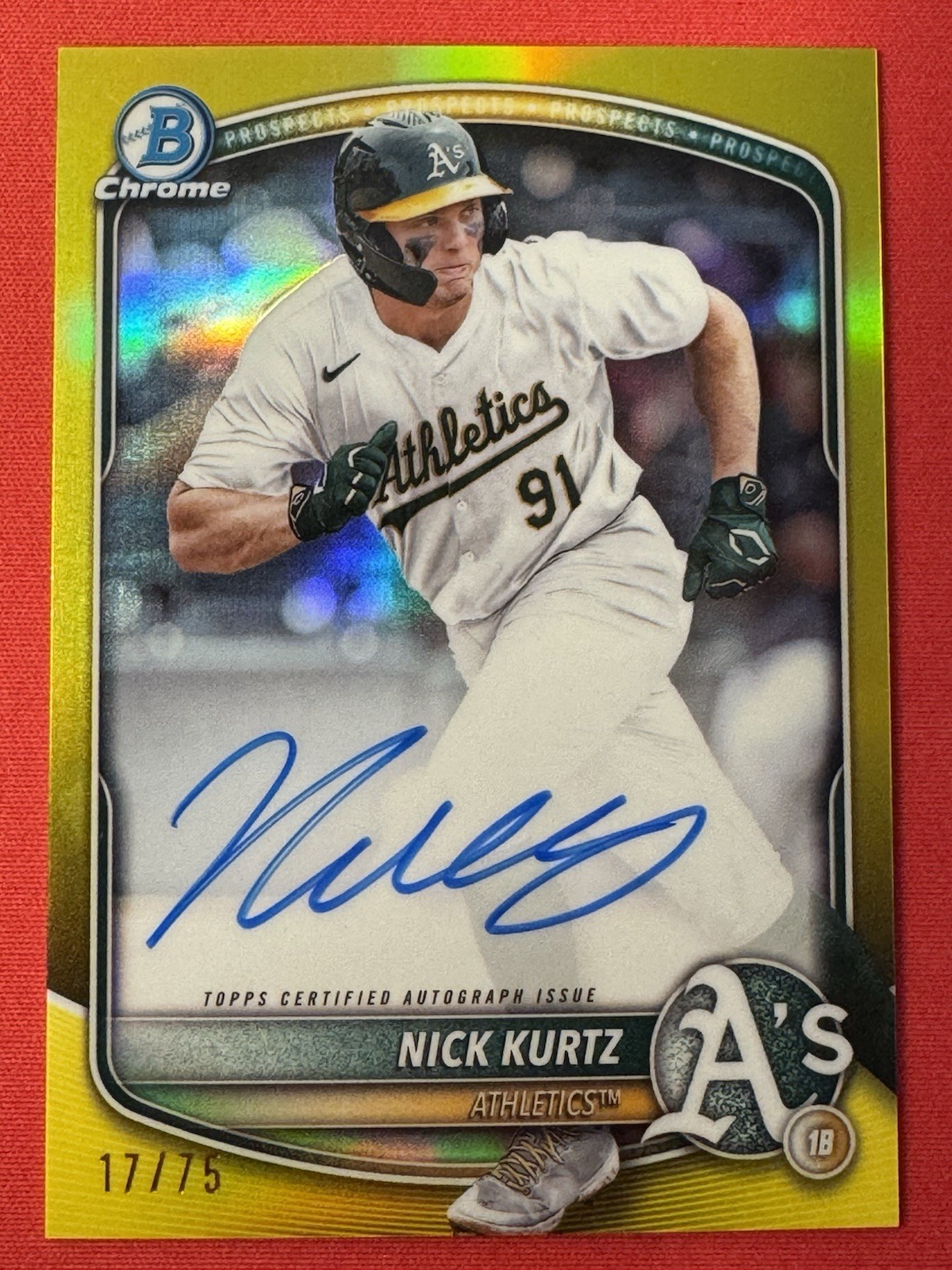 2025 Nick Kurtz Bowman Chrome Prospect Autographs #CPA-NK Yellow Refractor /75