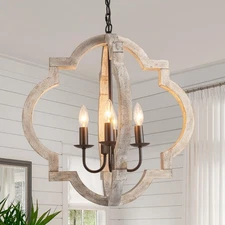 Farmhouse Wood Chandelier 22" Rustic Orb Chandelier Ceiling Pendant Light for...