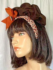vintage 40s cap Cocktail hat Fascinator leopard Headband brown Felt halo Sheila