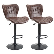 HOMCOM Bar Stools Set of 2 Adjustable Height Swivel PU Leather Bar Chairs Brown