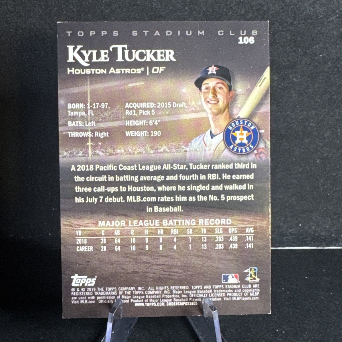 2019 Topps Stadium Club KYLE TUCKER Rookie Image Variation SP #106