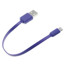 Short USB Cable MicroUSB Purple Charger Cord Power Wire Flat for Cell Phones