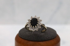 9ct Yellow Gold Sapphire & Diamond Cluster Ring - Size L - UK Hallmark
