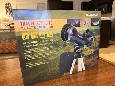 Celestron Travel Scope 70 Refractor Telescope 70mm 40x Mounted Lens Cover