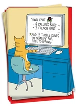 12 Funny Christmas Cards w/ Envelopes (1 Design, 12 Each)  - Cat Order