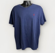 Polo Ralph Lauren Size Men  s XL V-Neck Blue Short Sleeve Cotton T-Shirt Red Pony