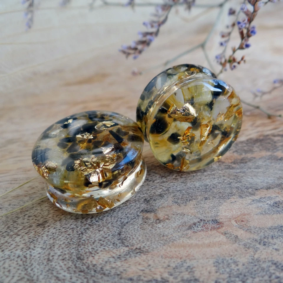 Tapones de citrino oro obsidiana medidores piedra oreja túneles resina boda hipoalergénicos Foto 3 de 4