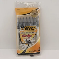 1) BIC Ultra Round Stic Grip Easy Glide Smooth Medium Black 8 Ball Point Pens