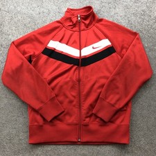 Nike Jacket Mens Small Red Full Zip Track Jacket Swoosh Stripe Vintage Style 00s