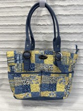 Donna Sharp Tote Bag Quilted Floral Patchwork Blue Yellow Cotton