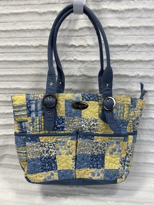 Donna Sharp Tote Bag Quilted Floral Patchwork Blue Yellow Cotton