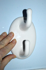 VINTAGE PORCELAIN 2 HOOK TOWEL HOOK ROBE HOOK WHITE VGC