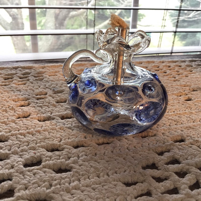 Studio Art Glass Blown Blue Dots 2 3/4  Accent Finger Oil Lamp With Wick