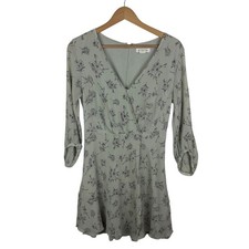 Club Monaco Floral Silk Blend Mini Dress Size 6 Sage Green Cottage Romantic Boho