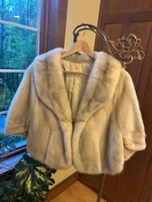 Vintage Genuine Mink Fur Stole Bridal Wedding Glam Cape Wrap Shawl Satin-lined