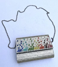 KURT GEIGER LONDON Party Glitter Envelope Clutch in Silver NEW