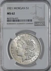 1921-P  $1  MORGAN SILVER DOLLAR  "PHILADELPHIA"  NGC MS62  #8672754-072