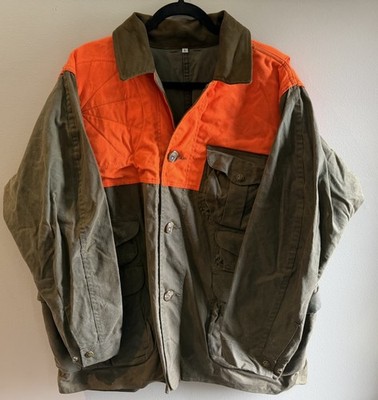 Vintage Filson Tin Cloth Hunting Jacket Large Blaze Orange Oil Finish USA