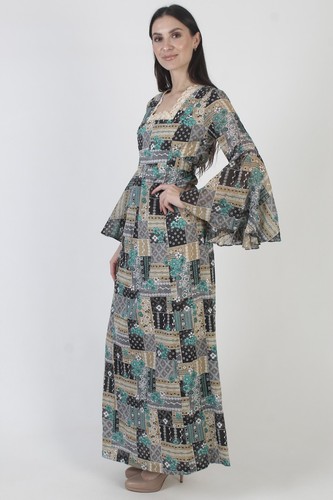 Vtg 70s Patchwork Dress Kimono Angel Sleeves Boho Wedding Prairie Cottage Maxi, $77.9 - Photo 5