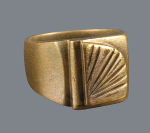 Authentic Vintage GOLD PLATED Brass Maybe MEN'S SIGNET RING Classic Cut Fan/Sun/Star SZ 11