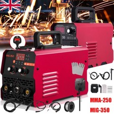 220V MIG Welder Gasless 350/250Amp MMA Inverter ARC-MIG TIG Welding Machine UK